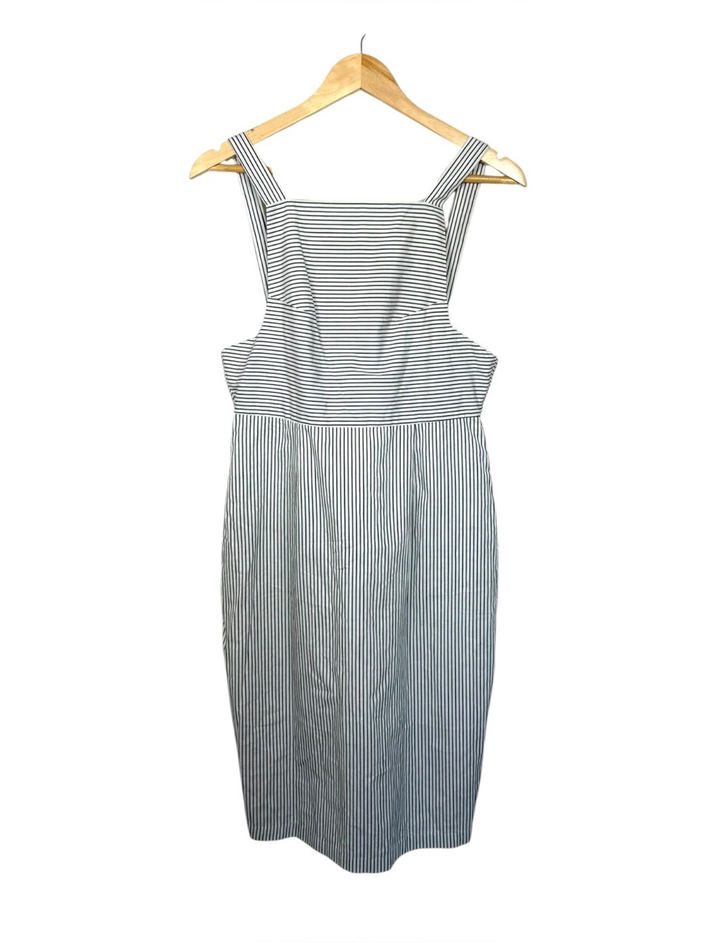 Lost Ink Striped Apron Midi Dress Open Back Tie Cotton Sundress Size 8